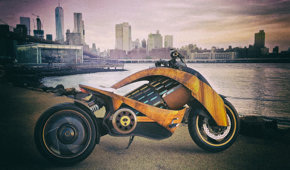 Разработан футуристический “умный” деревянный электромотоцикл