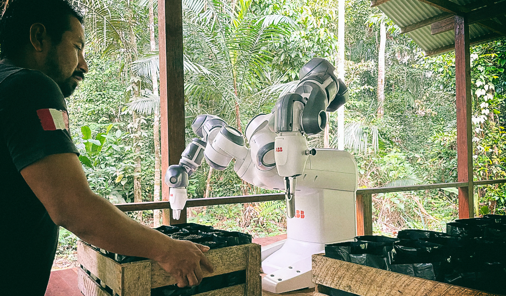 Двурукий робот помогает восстанавливать леса Амазонии