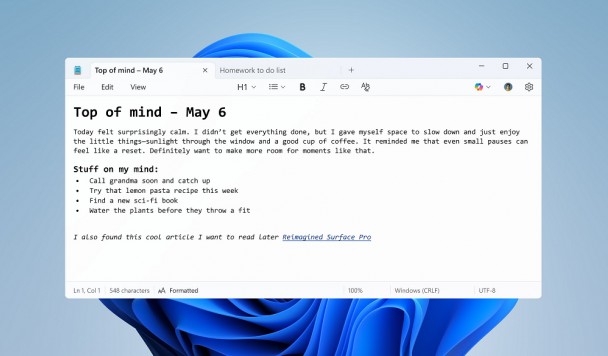 Блокнот в Windows 11 станет больше похож на текстовый редактор Word