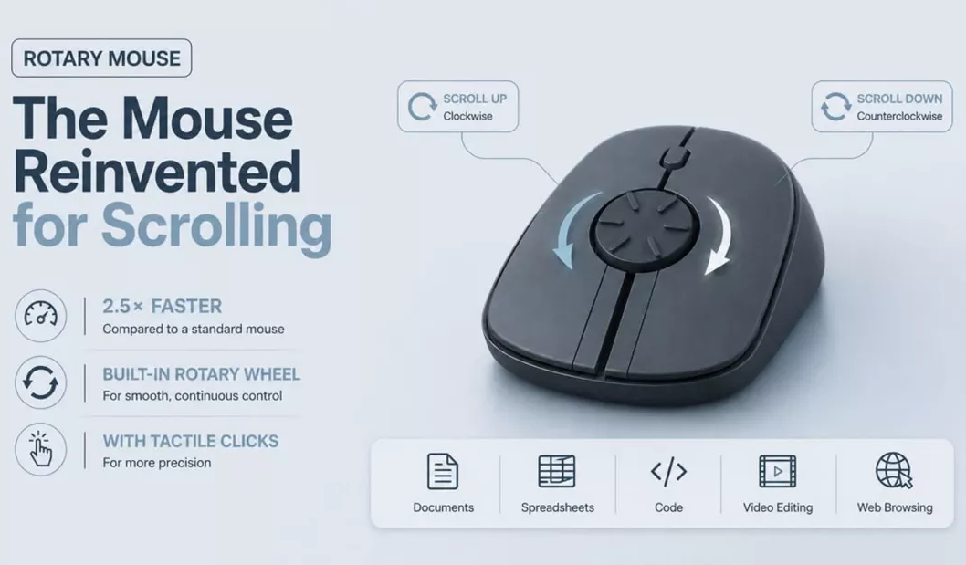 Rotary Mouse: новая мышь с вращающимся механизмом вместо привычного колёсика